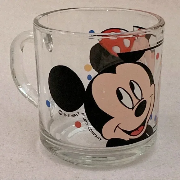 Vintage Disney Mickey & Minnie Mouse Glass Coffee Mug-Walt Disney Company-Retro - Picture 2 of 10